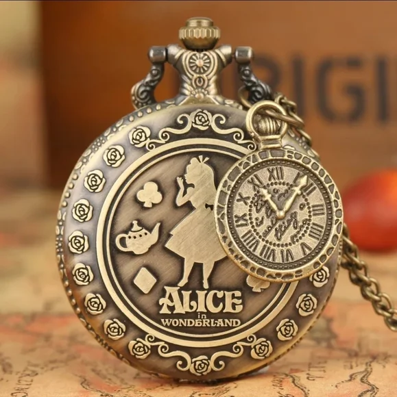 Alice in wonderland pocket watch with clock charm! - Picture 2 of 7